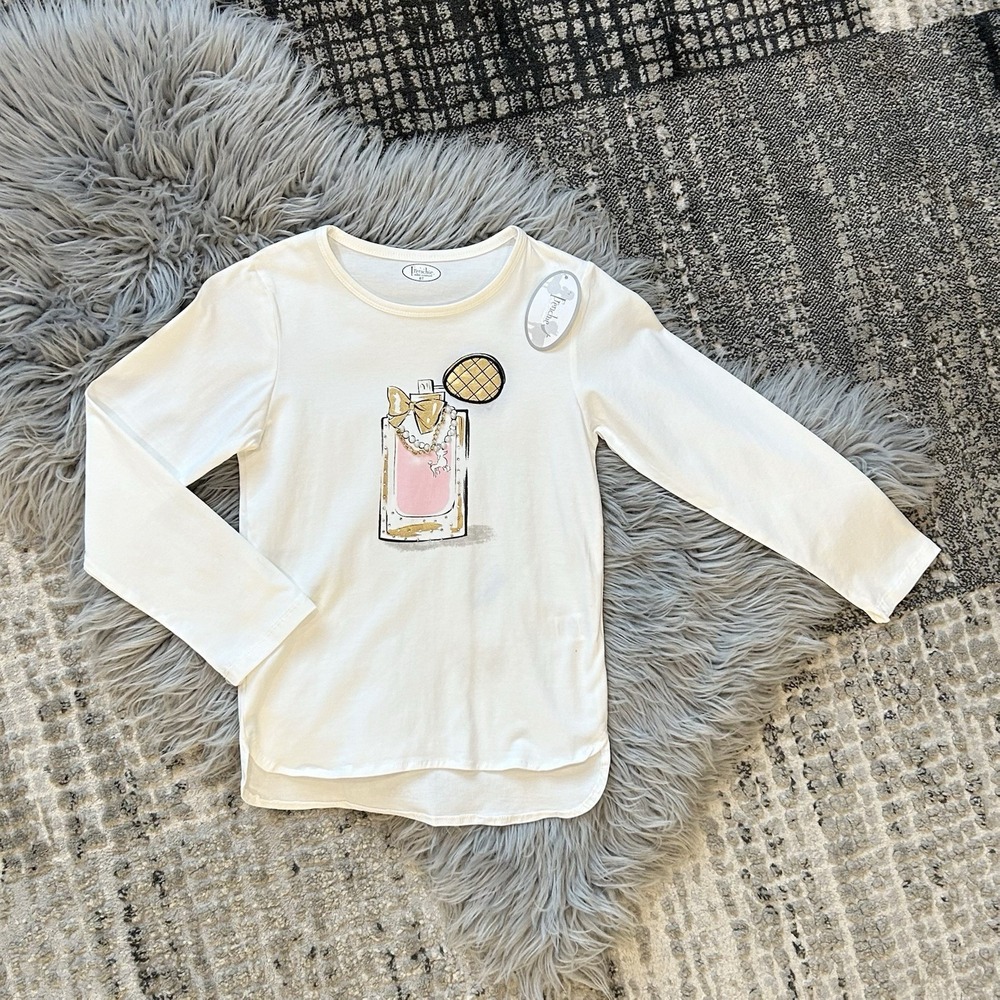 Frenchie Mini Couture Girls Perfume Screen Print And Bedazzled Shirt Size 8